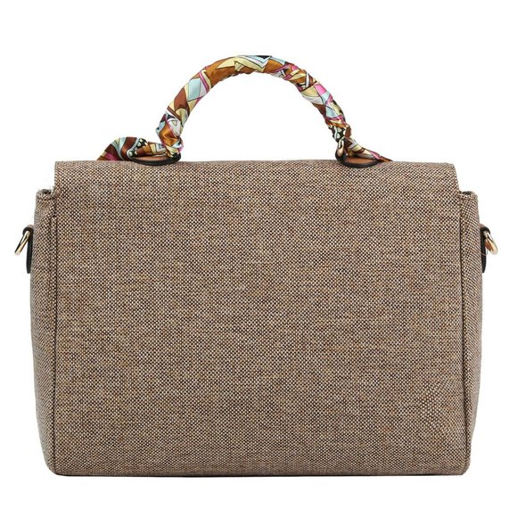 Linen Scarf Handle Satchel in Coffee - Picture 3 of 5